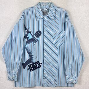 VTG 90s Meoshe West Indies Embroidered 1963 Cricket Shirt Mens 2XL Blue Striped